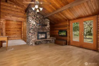 ...and a cozy propane fireplace.