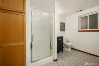 3/4 bathroom downtsairs is shared with laundry room.