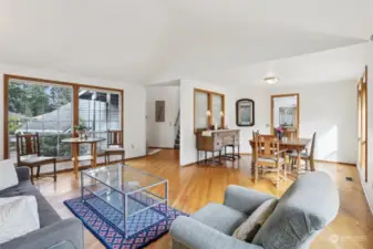 View from living room into the dining room and entry