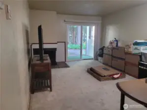 Cozy fireplace, nice size living room.