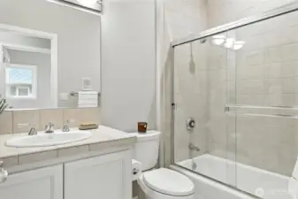 The full bath is conveniently located on the second floor near the two additional bedrooms.