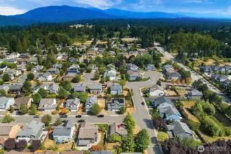 Looking East towards the Cascade Mountains.  Red dot marker on the house.