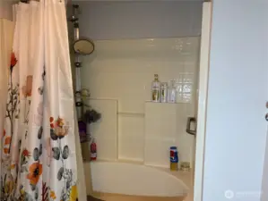 Large soaking tub with shower & safety rails