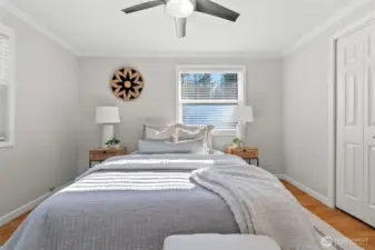 The spacious second bedroom comes with a ceiling fan for those warm summer days—though you’ll stay cool and comfortable with the AC that works like a charm!