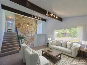 Vaulted ceilings with open wood beams