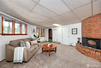 Fireplace in lower level entertainment area