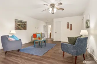 Be the first to live on these attractive and durable warm wood tone laminate floors.  Resilient and ready for country living, pets or your favorite furnishings.  Large wall spaces for a big screen, big art or photo collections.