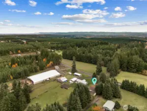 This ariel view market shows the position of the home among the neighboring properties.