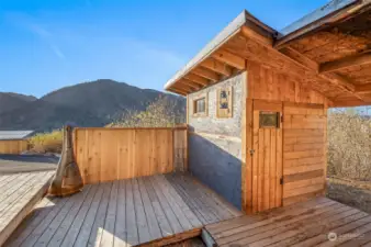 Outdoor Sauna with custom wood walking path for that "added luxury feel"