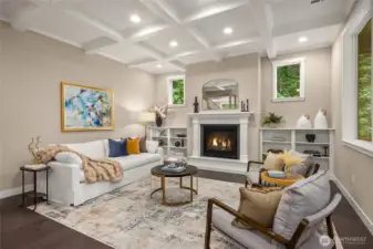 Looking at the living room from the dining space off the kitchen.