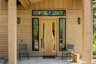 Front Entry Porch with an Amazing Live edge custom Entry Door