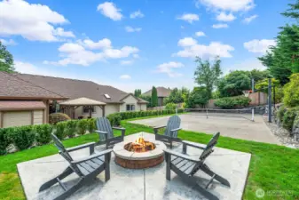 Enjoy outdoor recreation around the firepit or sport court.