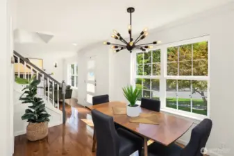 Gleaming wide-plank hardwood floors