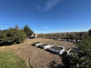 Garden area, green house, fruit trees