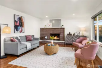 The wood burning fireplace is ready to keep you cozy all winter.