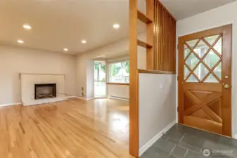 Beautiful hardwood door and slate entrance.