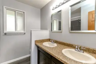 Double vanity in main bathroom.