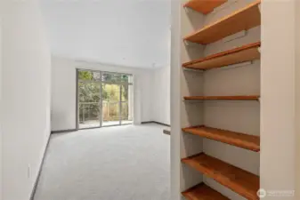 Living area with additional hallway shelving