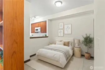 Bedroom area, virtually staged