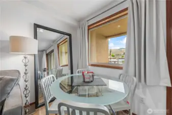 Comfortable and relaxed dining area, perfect for everyday meals and social gatherings; a casual space.