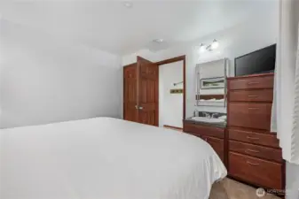 Cuddle up and enjoy a movie after a long day of swimming.