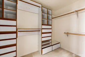 Primary walk in closet with plenty of room for storage