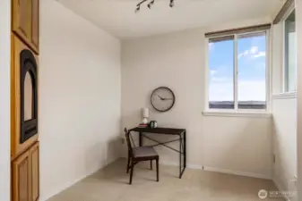 Bedroom number three with plenty of storage, gas fireplace and additional flex area