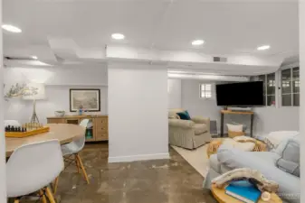 Entertaining basment area with TV