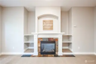 Gas fireplace with built-in shelving
