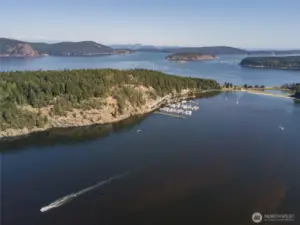 Humphrey Head to left with Spencer’s Landing Marina in center
