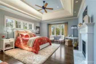 Primary En-suite with Gas Fireplace & Recessed Moldings
