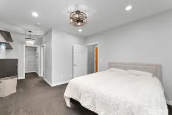 Large lower level bedroom with walk in closet