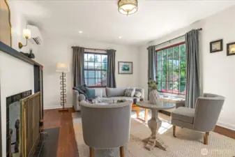 Beautiful wood Anderson windows illuminate living room with natural light