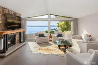 Fabulously refreshed mid-century modern with spectacular Lake Washington, Olympic Mountain and Seattle skyline views!