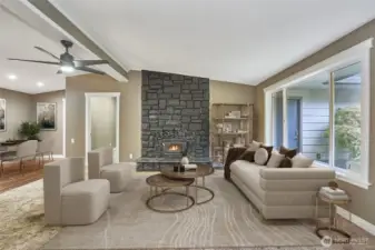 Front living room with wood insert.