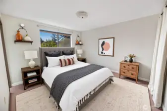 Bed 1/5 - spacious primary bedroom has plenty or room for a king size bed. (Virtually staged)