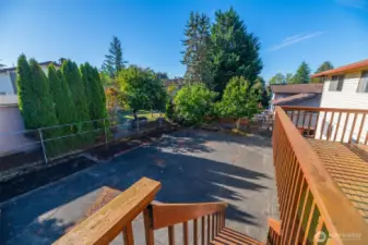 Here is a photo from the deck looking down towards this spacious backyard and the fig and asian pear trees in the  Southwest corner of this 7,592 sq ft lot.