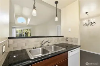 Kitchen view into living room