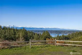 View of Hood Canal and the Olympic Mountains from the clubhouse viewpoint.