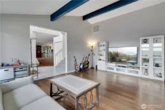 Main floor family room is accented with stunning bamboo hardwood floors