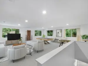 Spacious, fresh painted game room located on the upper floor, VIRTUALLY STAGED.