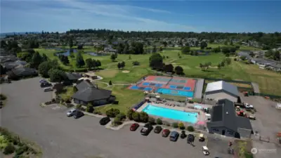 Pool, clubhouse, pickleball and tennis courts