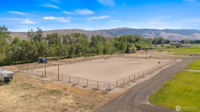 Outdoor arena - w/extra tack room (not pictured to the left) and tons of space for parking and turning around trailers