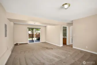Large rec-room with slider to patio