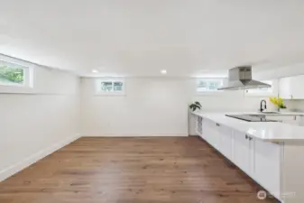 Kitchen open to the living room in the 2nd unit