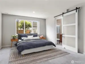 Virtually staged primary bedroom