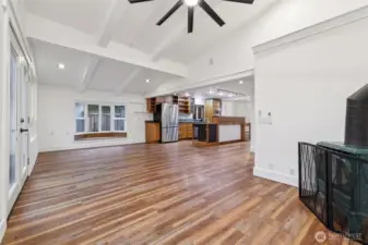 large living room open to kitchen