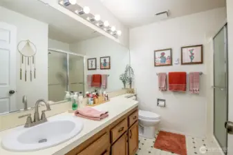 Primary bathroom with walk-in shower.