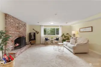 Family room with fireplace.