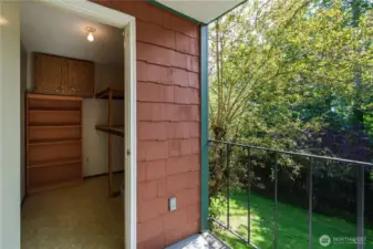 Off the deck is a handy storage closet—perfect for gardening tools, seasonal decor, or outdoor gear.